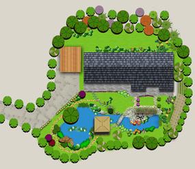 小花园景观设计彩色平面图 psd